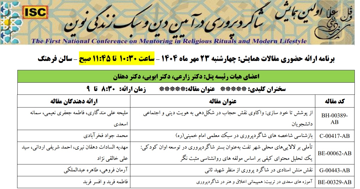 برنامه سخنرانی های همایش